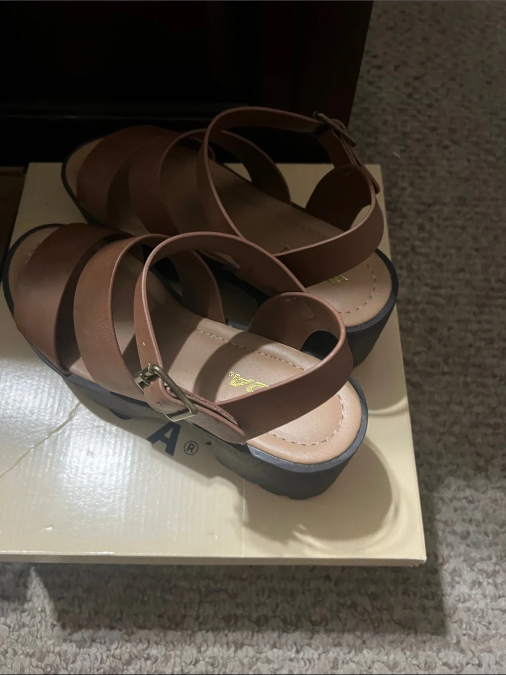 Soda Brown Strappy Chunky Heel Sandals - Women's - Picture 5 of 5